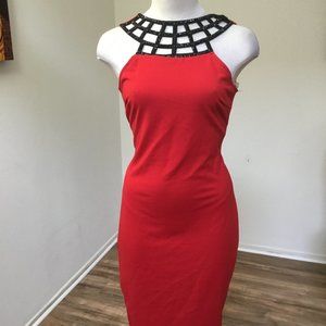 IPONA Halter Black Necklace Short Mini Dress Pencil Sleeveless  Bodycon Red M